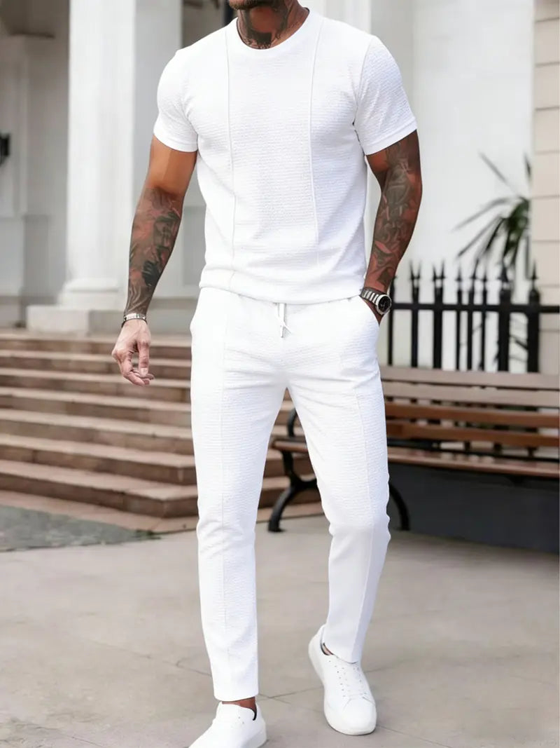 Men’s Casual Short Sleeve Shirt and Pants Set Slim Fit Everyday Outfit