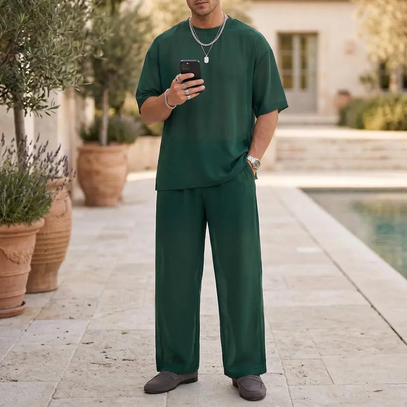 Men's Relaxed Fit 2 Piece Matching Set with Shirt and Trousers