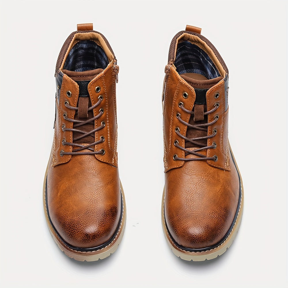 Men Vintage Men Boots with a PU Upper, Rubber Sole, And Inner Zipper