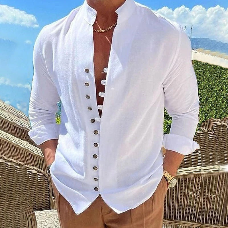 Men’s Henley Shirt Long Sleeve Casual Button Front Beach Shirt