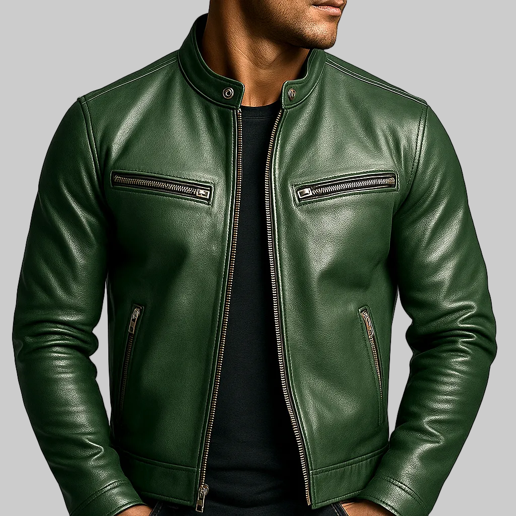 Men’s Casual Leather Jacket Zip Up Motorcycle Style Outerwear