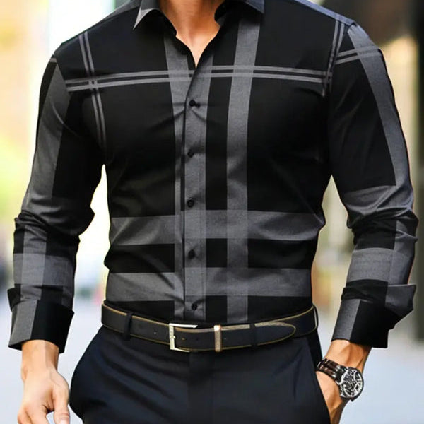 Men's Casual Checked Pattern Long Sleeve Button-Up Shirt