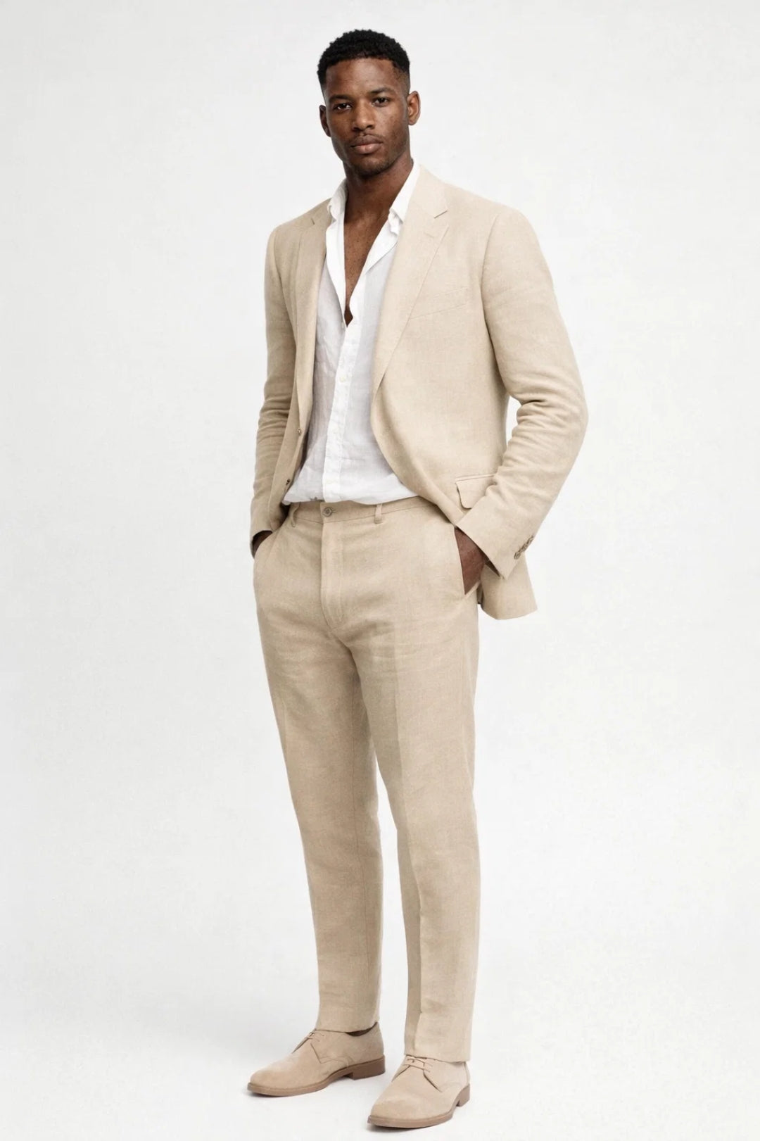 Men’s Linen Suit Set Lightweight Summer Blazer & Trousers Casual Wedding Outfit