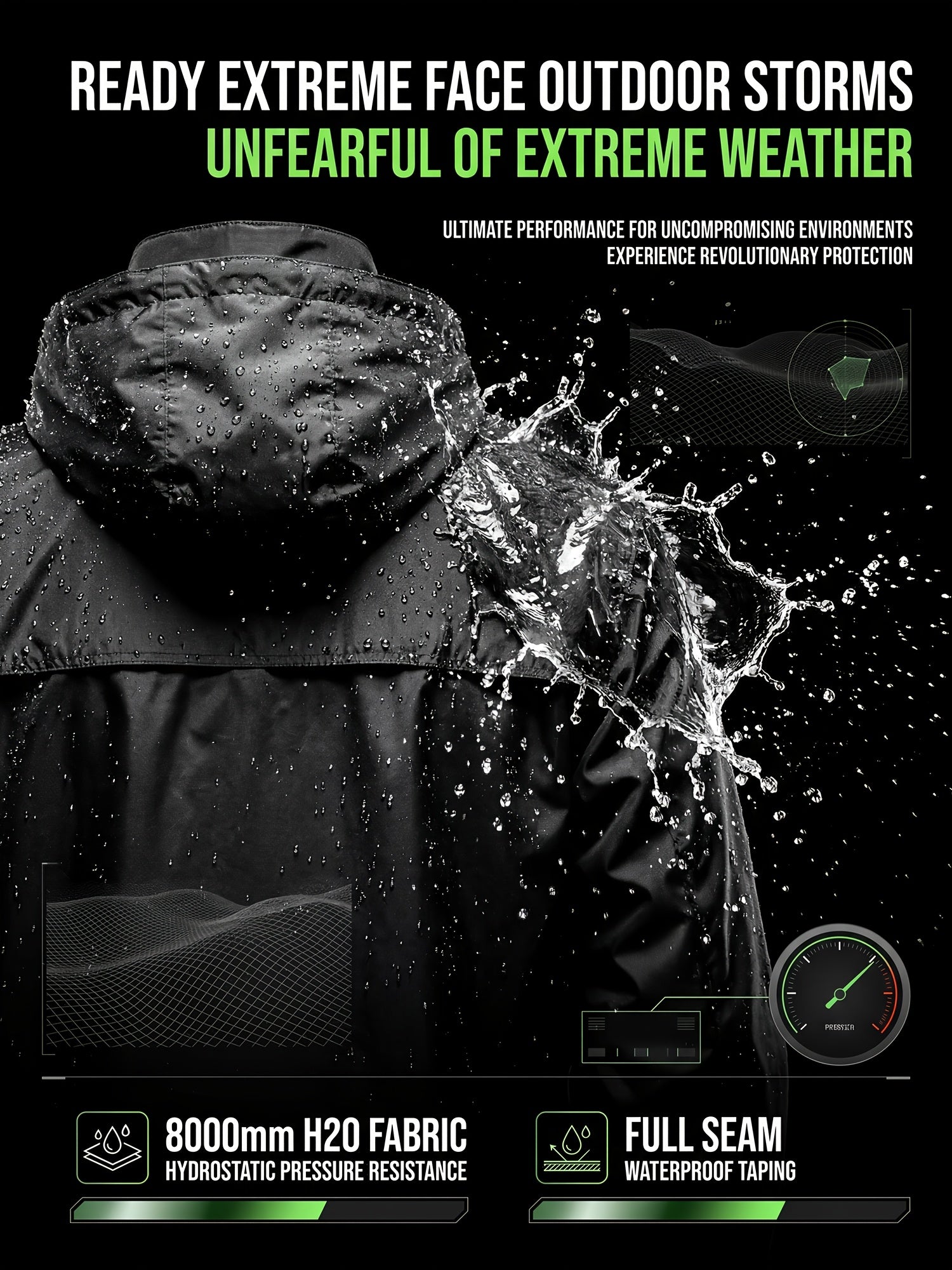 Men's Waterproof Rain Suit 2 Piece Set with Hooded Jacket and Trousers