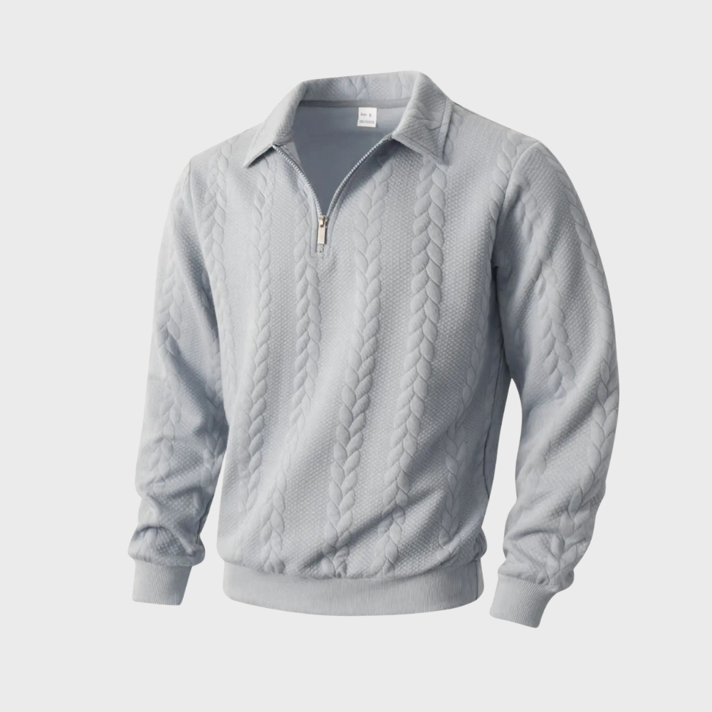 Men’s Quarter Zip Sweater Cable Knit Collared Pullover