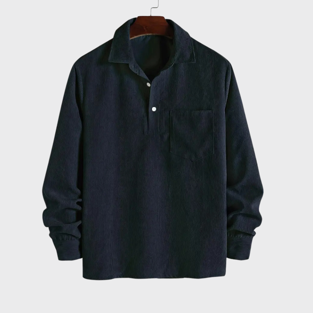 Men’s Long Sleeve Polo Shirt Casual Collared Button Front Pocket Top
