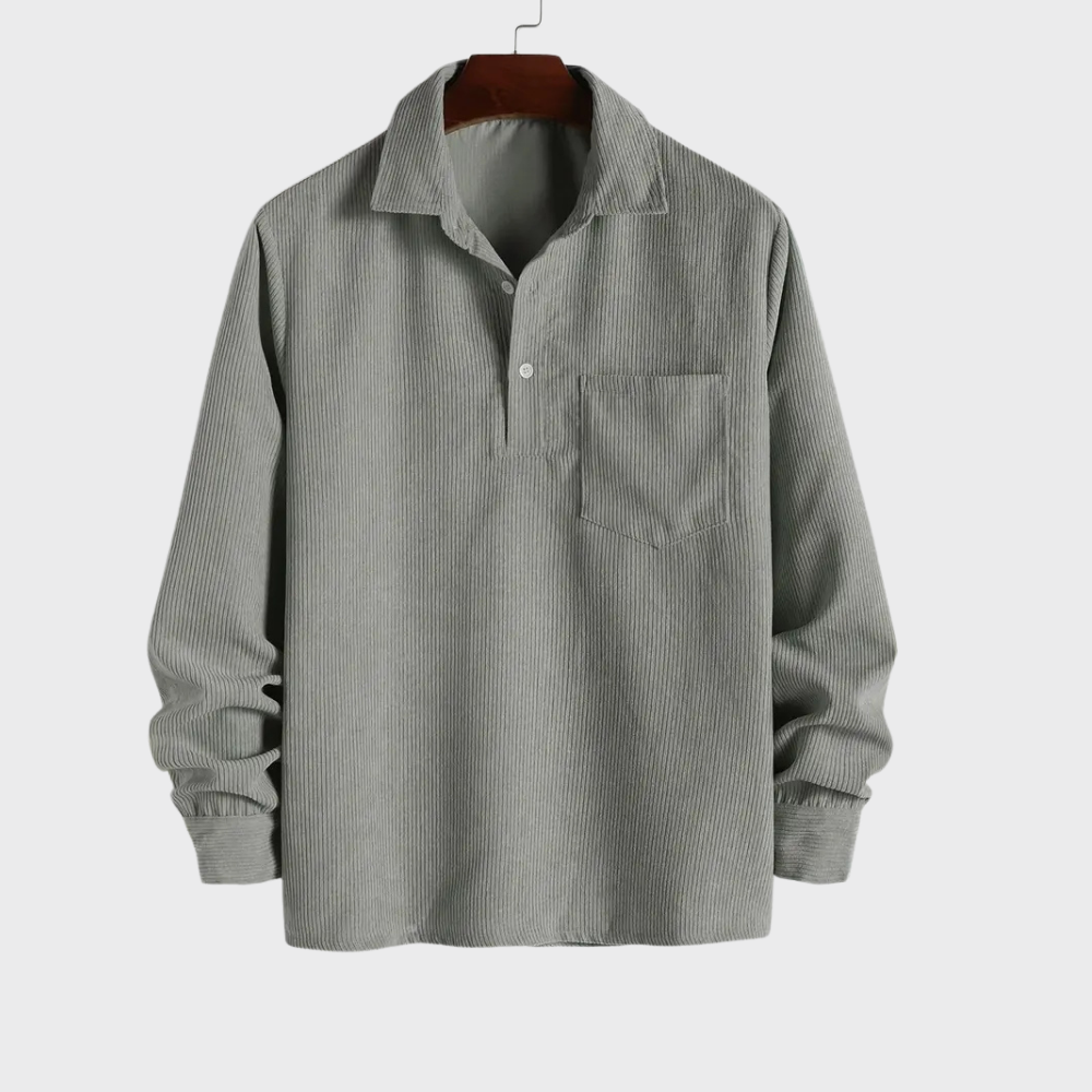 Men’s Long Sleeve Polo Shirt Casual Collared Button Front Pocket Top