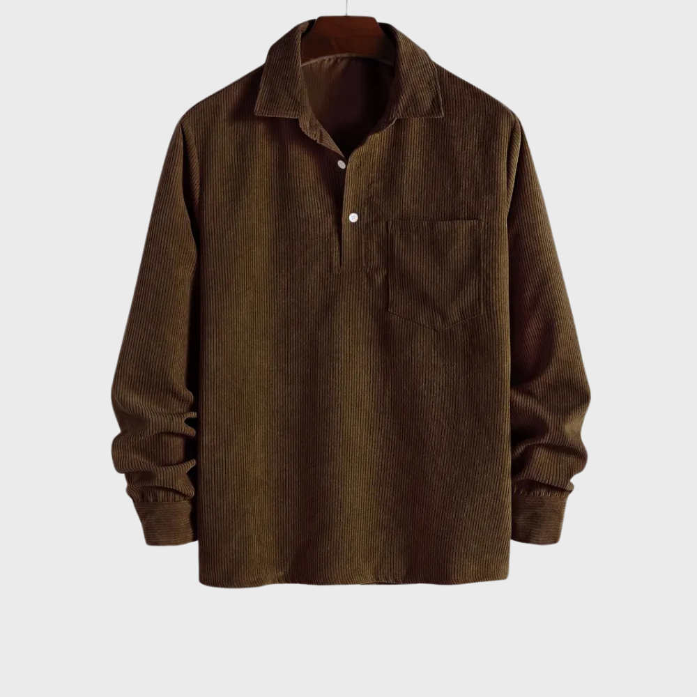 Men’s Long Sleeve Polo Shirt Casual Collared Button Front Pocket Top