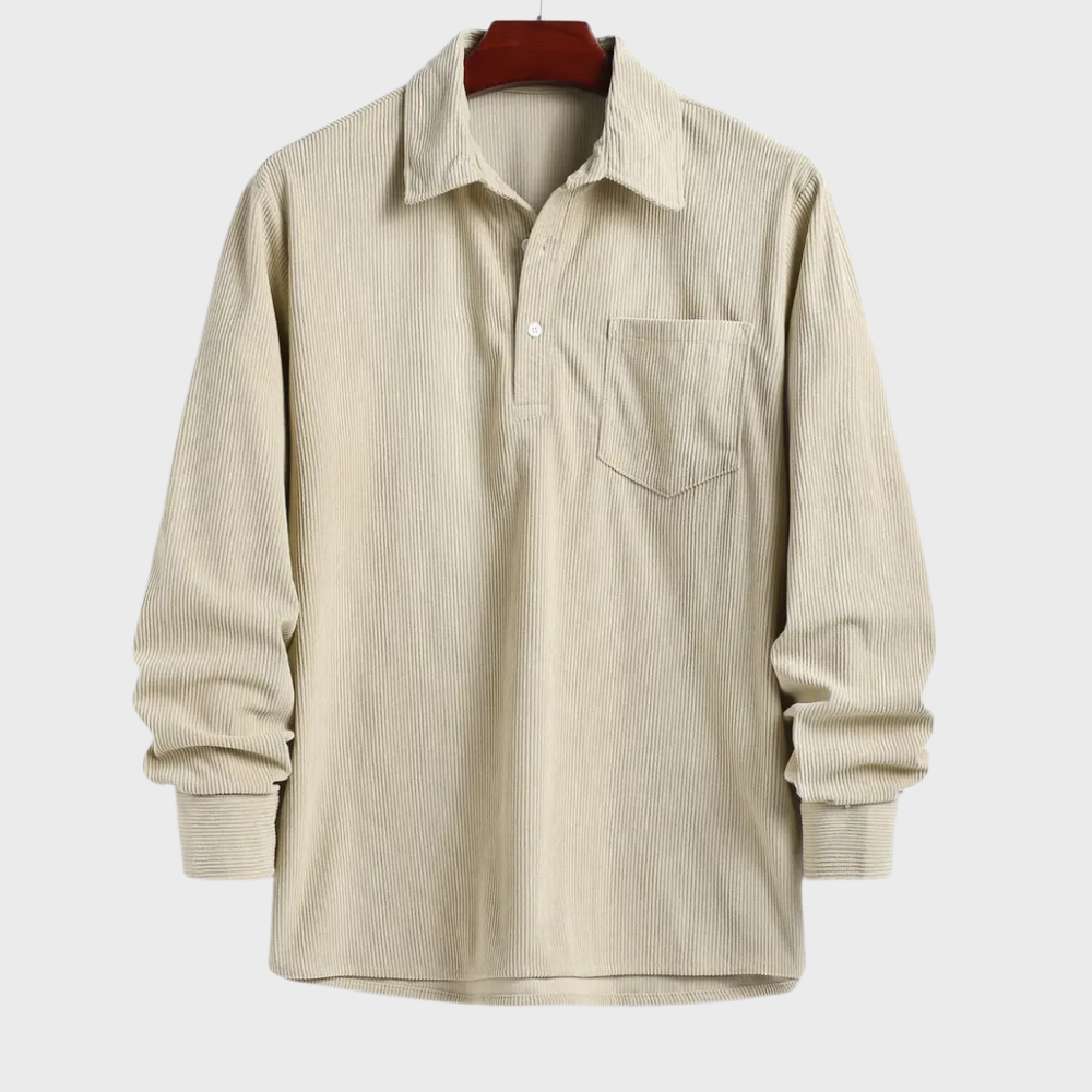 Men’s Long Sleeve Polo Shirt Casual Collared Button Front Pocket Top