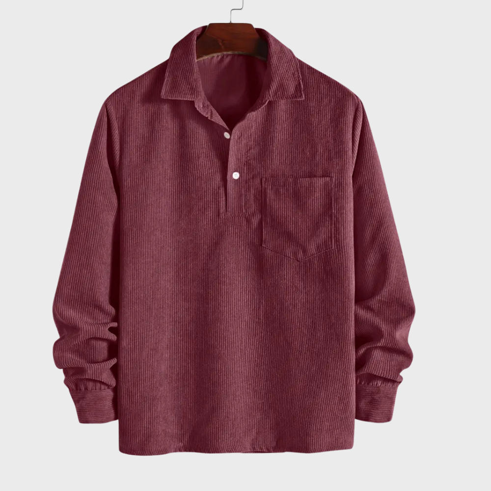 Men’s Long Sleeve Polo Shirt Casual Collared Button Front Pocket Top