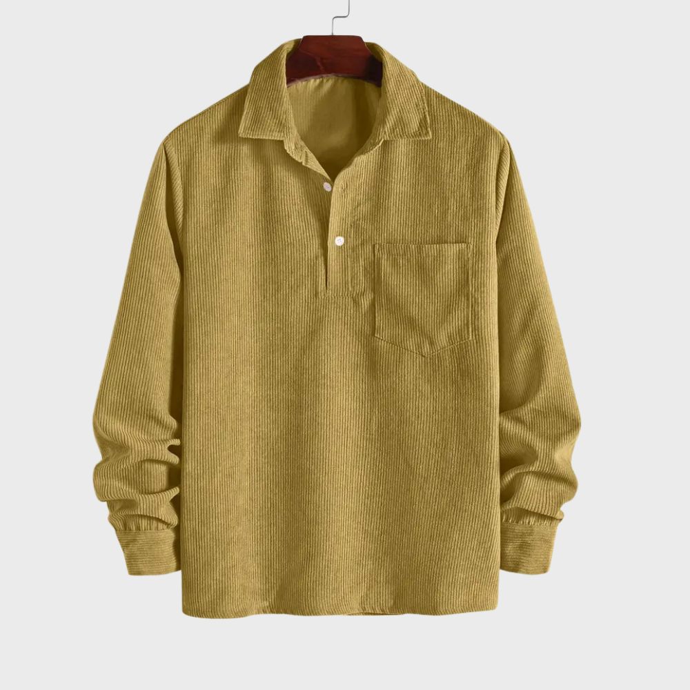 Men’s Long Sleeve Polo Shirt Casual Collared Button Front Pocket Top