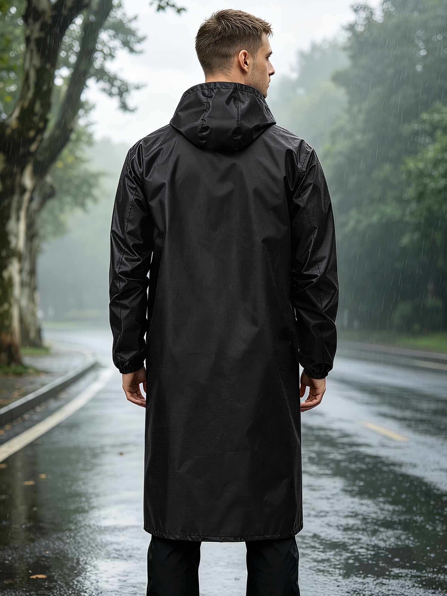 Men's Waterproof Mid-Length Hooded Coat Lightweight Packable