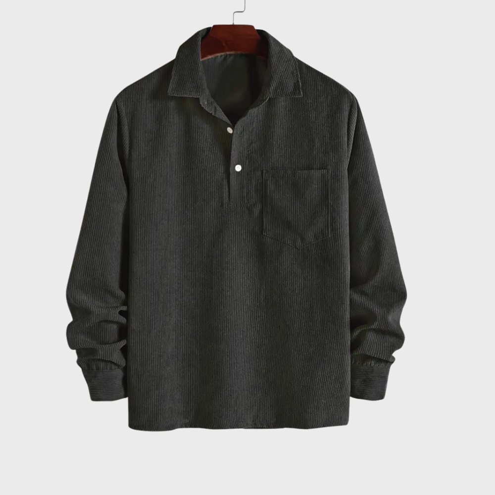 Men’s Long Sleeve Polo Shirt Casual Collared Button Front Pocket Top