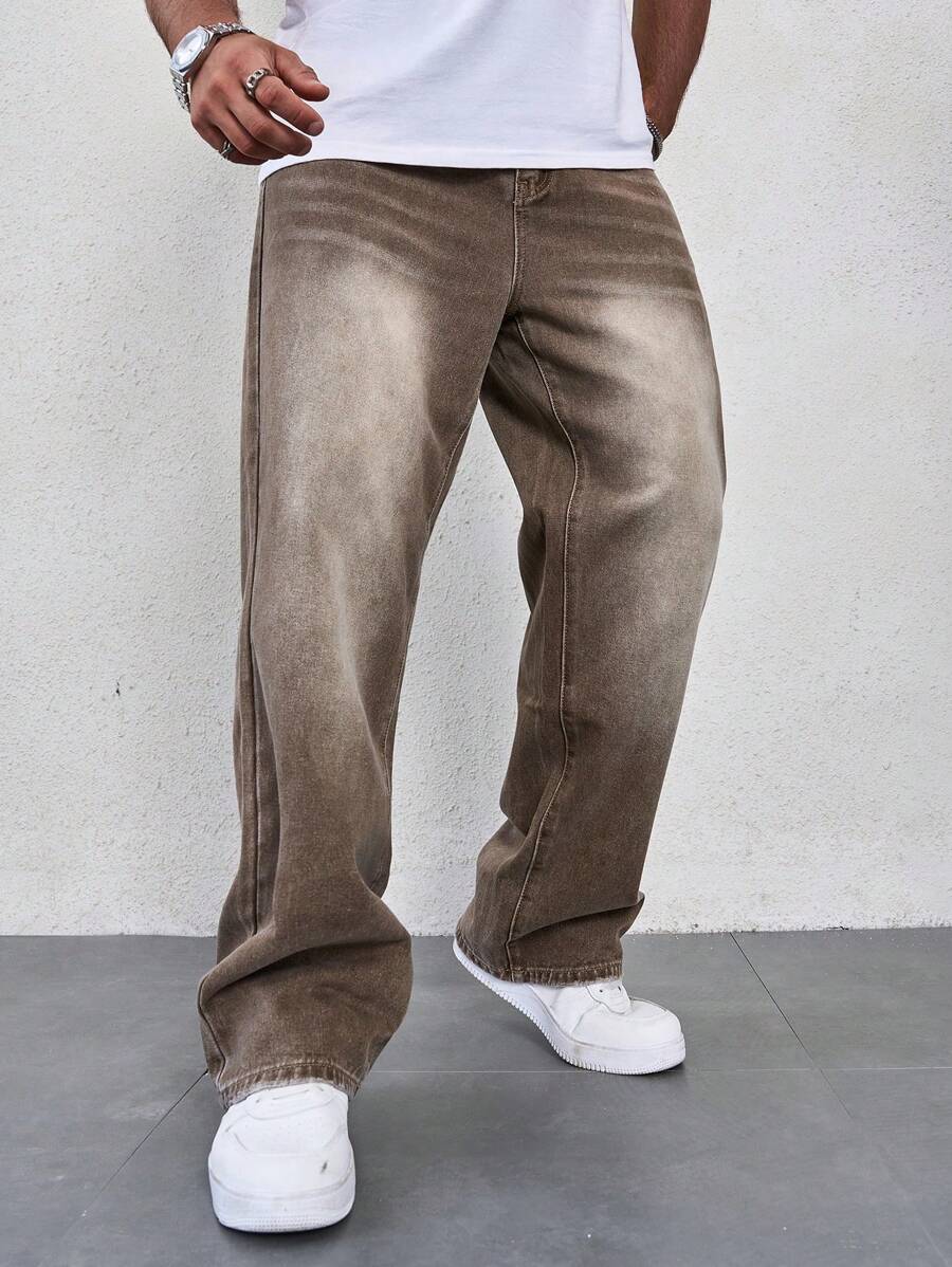 Men’s Solid Denim Jeans – Dark Wash Baggy Cargo Jeans | Everyday Casual Denim