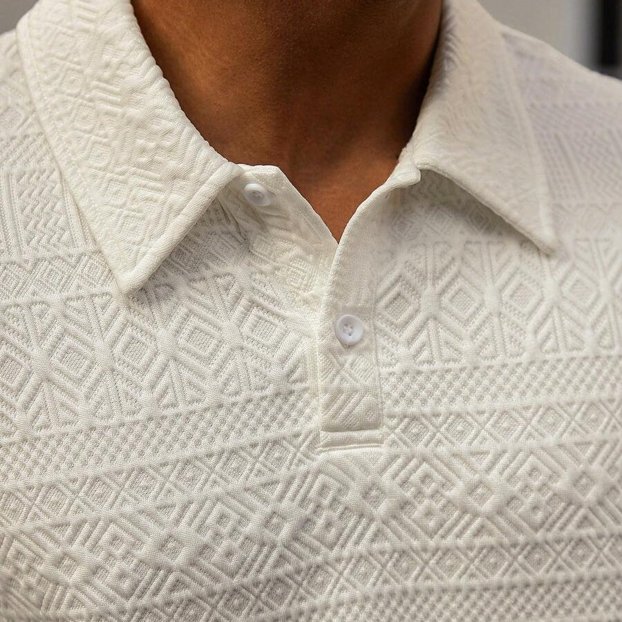 Men’s Geometric Pattern Short Sleeve Polo Shirt and Shorts Casual Outfit Set