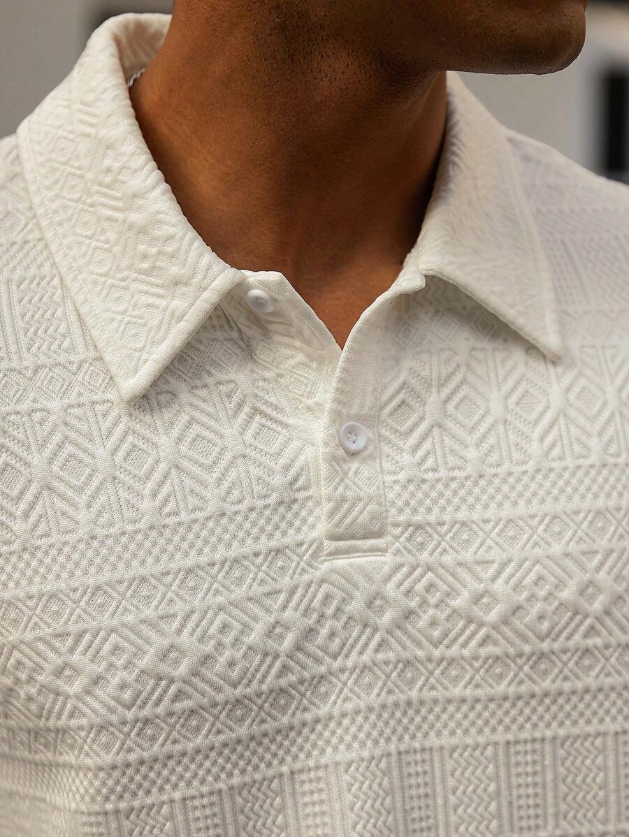 Men’s Geometric Pattern Short Sleeve Polo Shirt and Shorts Casual Outfit Set