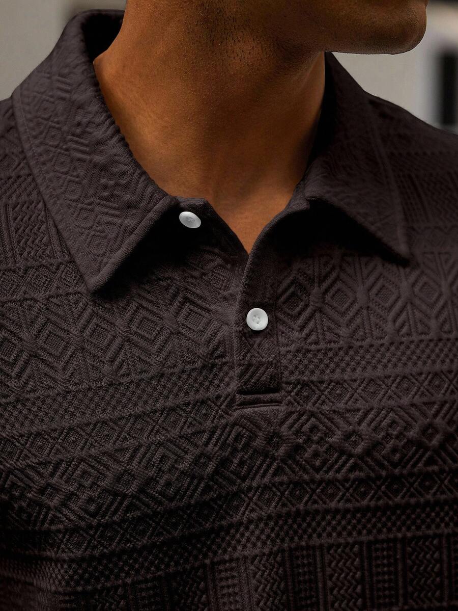 Men’s Geometric Pattern Short Sleeve Polo Shirt and Shorts Casual Outfit Set