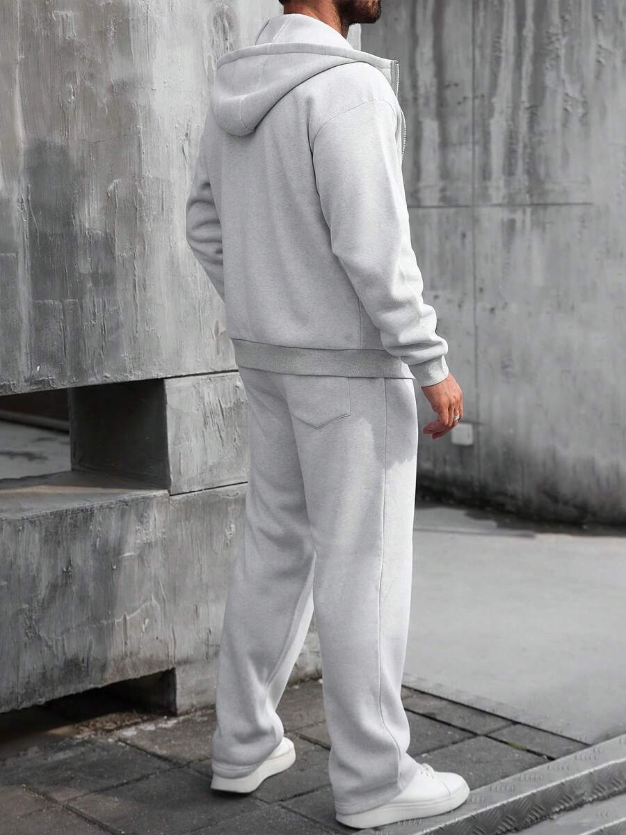 Men’s Grey Two-Piece Tracksuit – Casual Hoodie & Flared Jogger Set