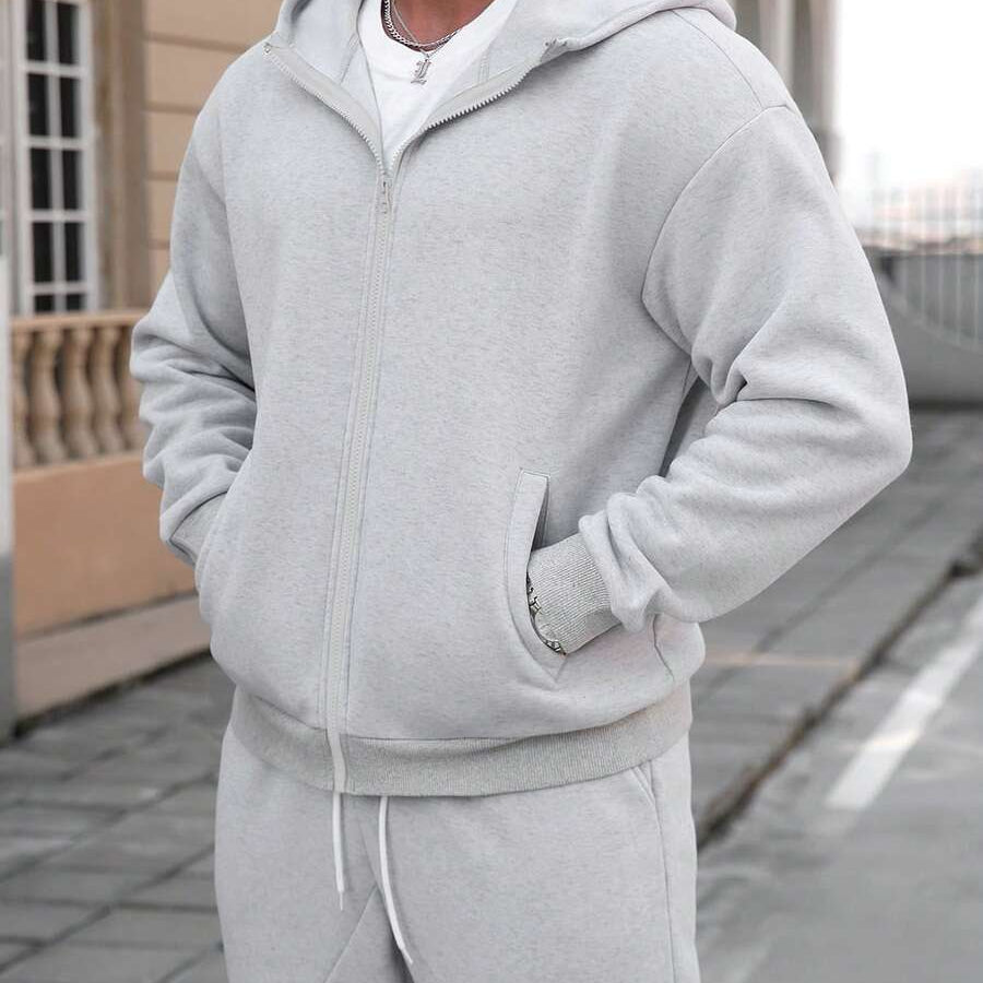 Men’s Grey Two-Piece Tracksuit – Casual Hoodie & Flared Jogger Set