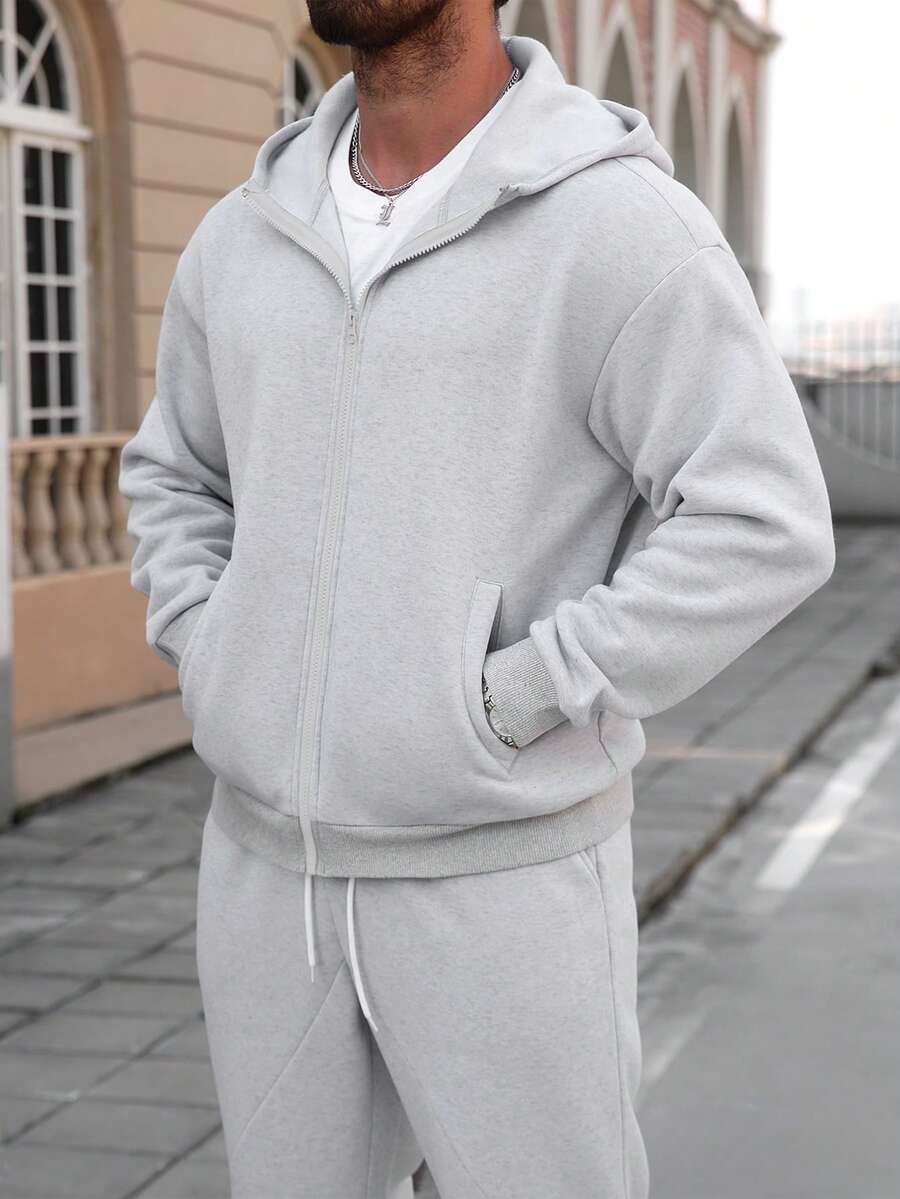 Men’s Grey Two-Piece Tracksuit – Casual Hoodie & Flared Jogger Set