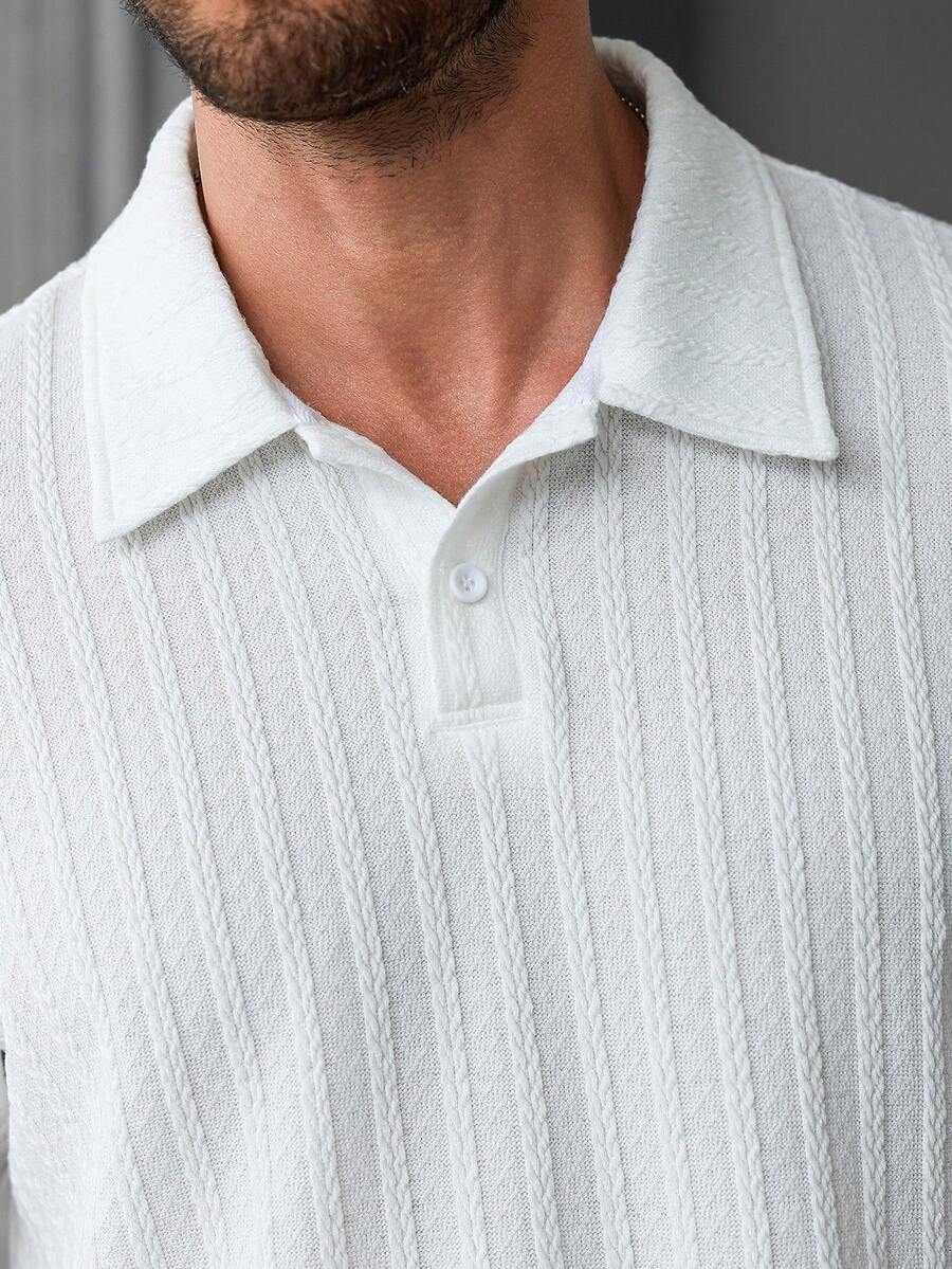Men’s Geometric Pattern Short Sleeve Polo Shirt and Shorts Casual Outfit Set