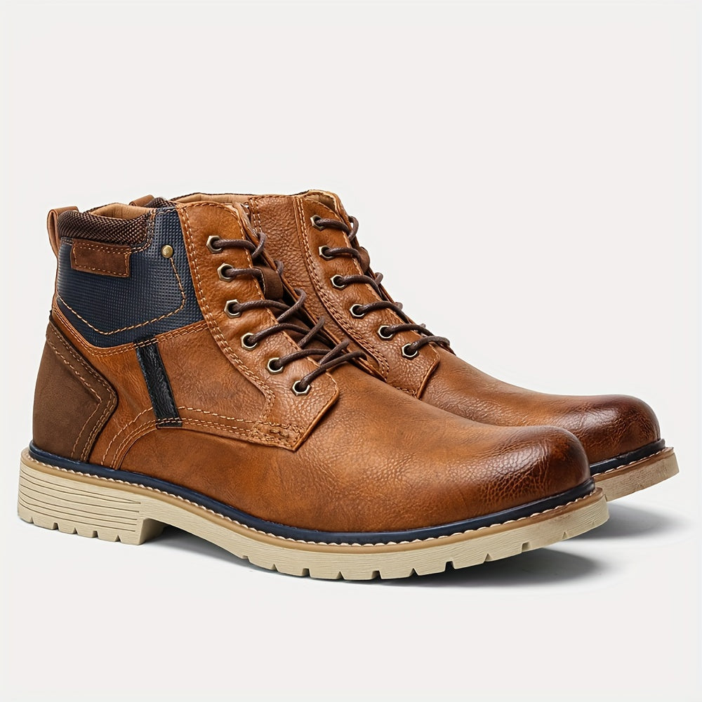 Men Vintage Men Boots with a PU Upper, Rubber Sole, And Inner Zipper