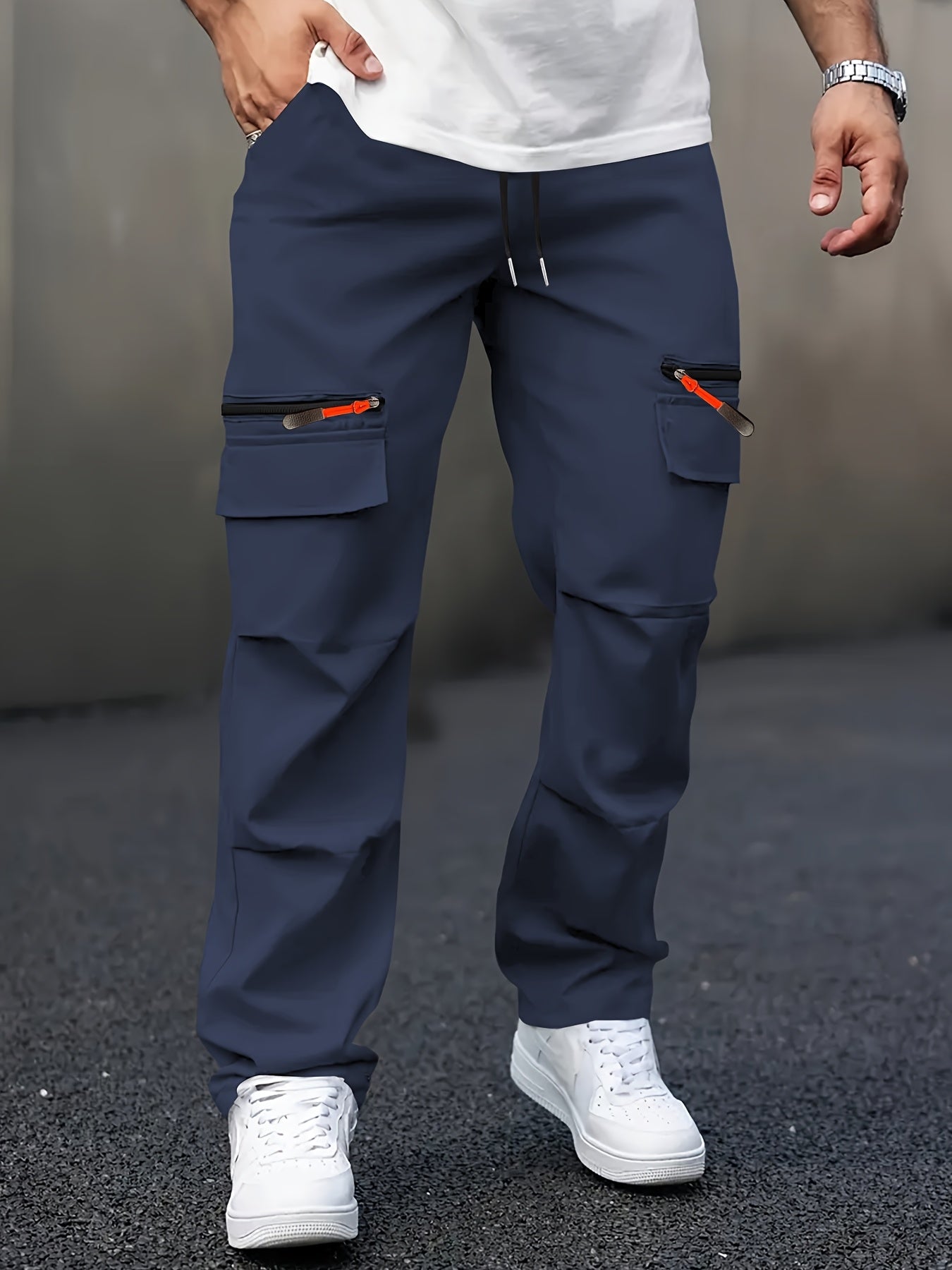 Men's Casual Cargo Trousers with Multi Pockets and Straight Leg Fit