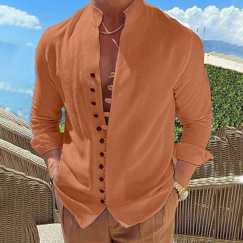 Men’s Henley Shirt Long Sleeve Casual Button Front Beach Shirt
