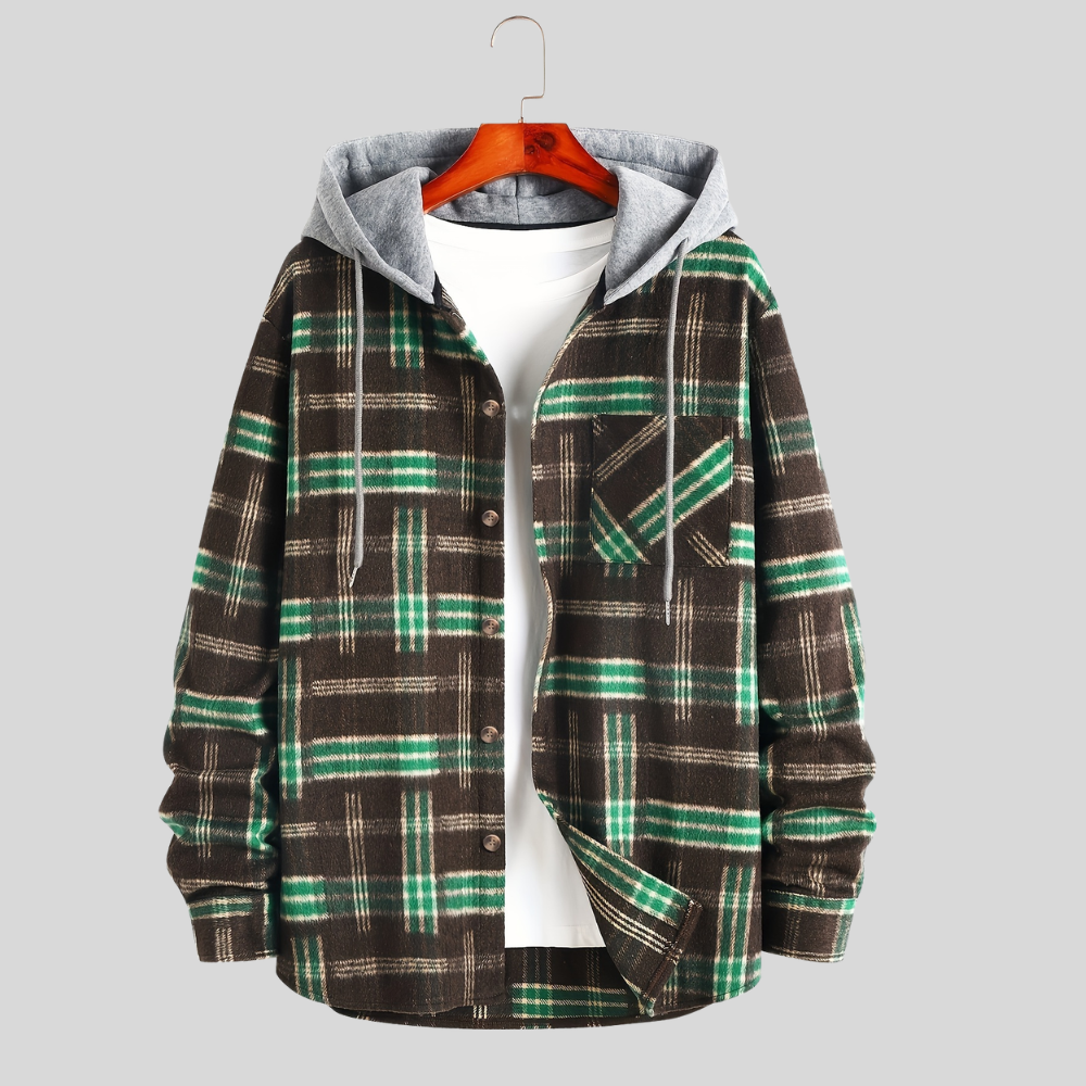 Men’s Hooded Shirt Jacket Casual Button Up Overshirt Outerwear
