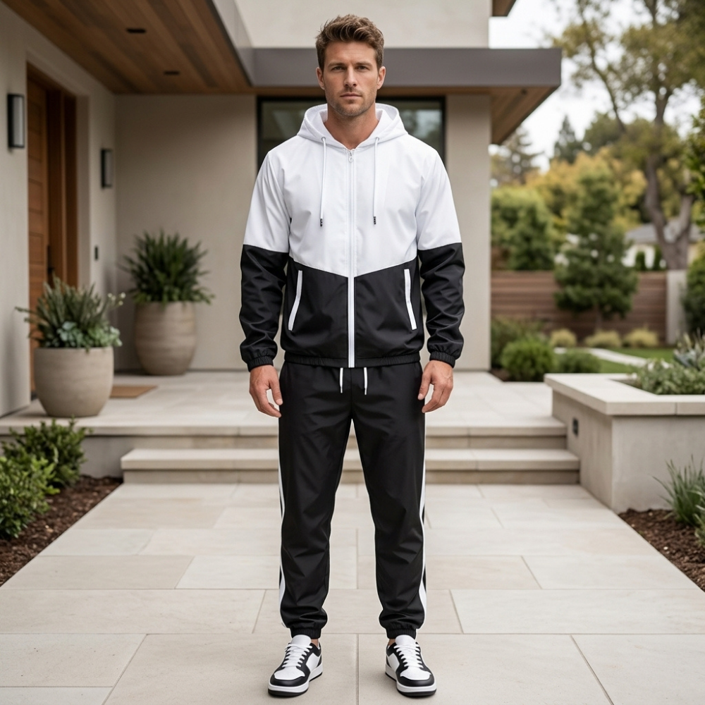 Men’s Hooded Tracksuit Set Zip Up Jacket and Drawstring Jogger Pants