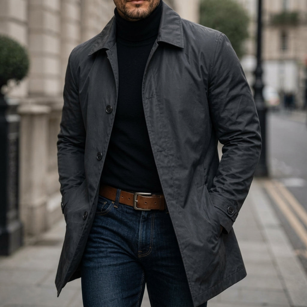 Men’s Long Coat Casual Overcoat Business Outerwear
