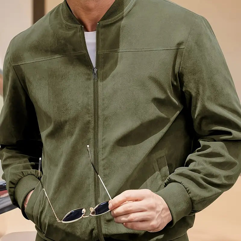 Solorfit | Men's Lightweight Retro Zip-Up Jacket – Solid Color, Baseball Collar, Machine Washable, Casual Style - Solorfit