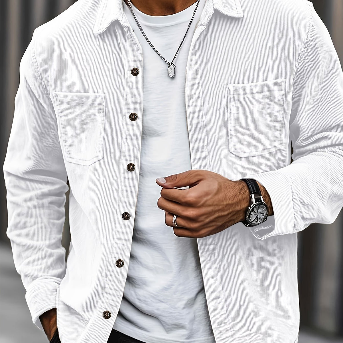 Men’s Corduroy Jacket Casual Button Up Overshirt Everyday Wear