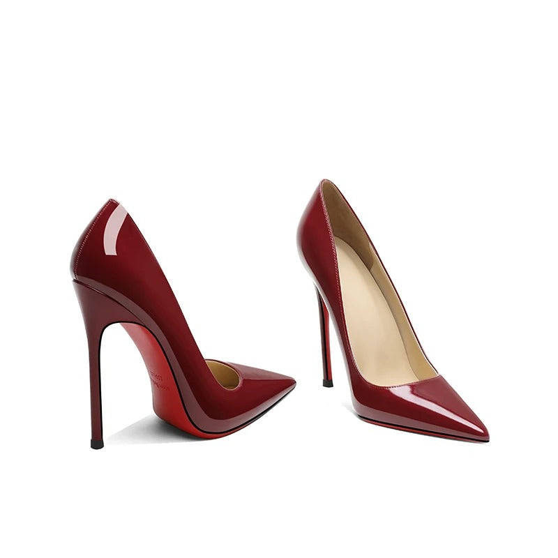 Leather High Heel Red Bottoms Stiletto Pumps Women's 8-12CM