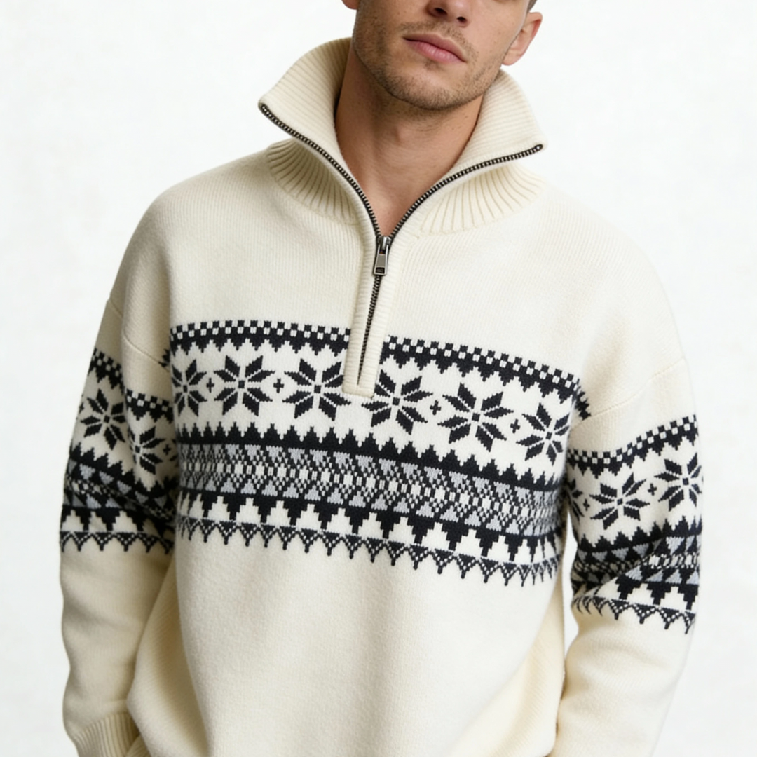 Ceilo Men Quarter-Zip Sweater - Ivory