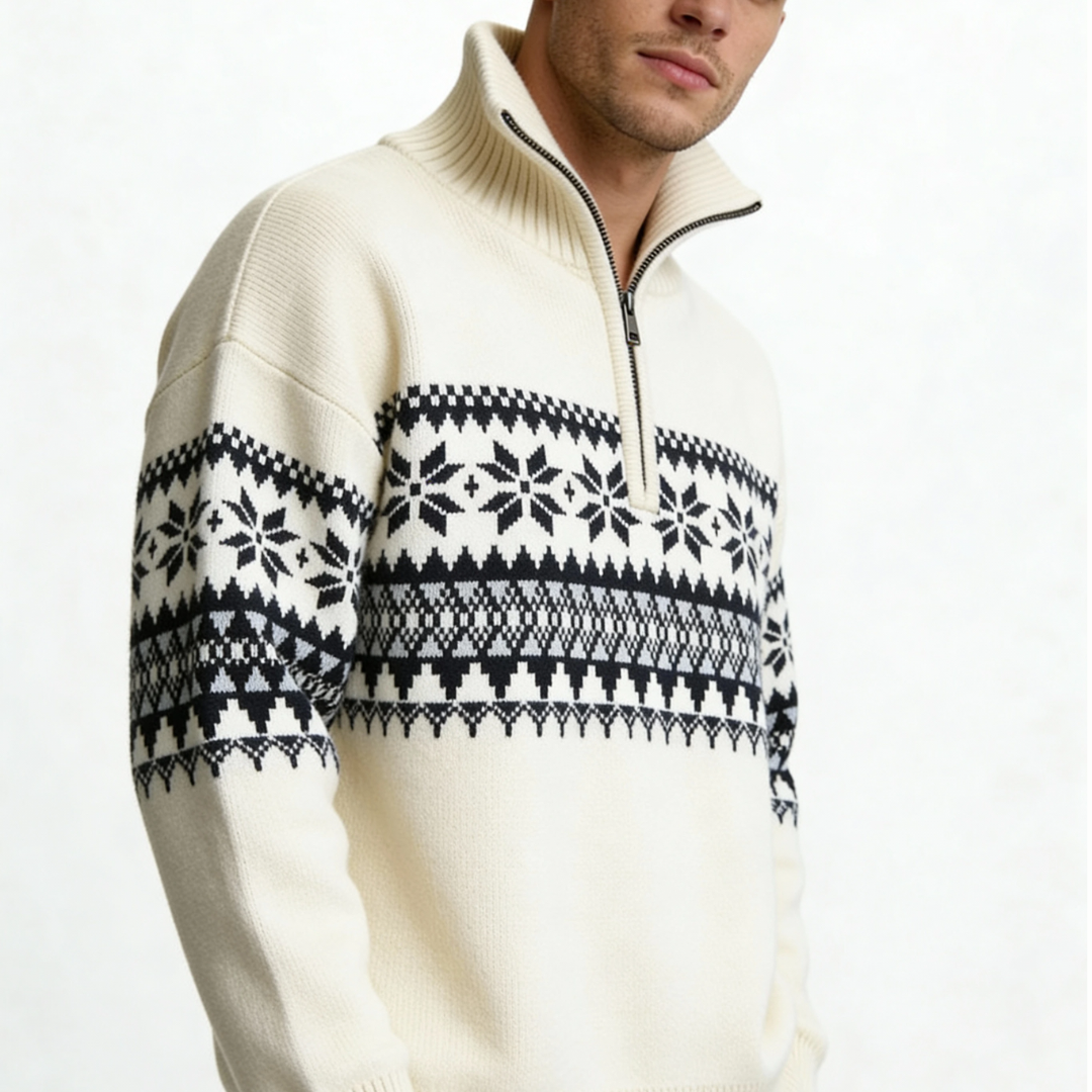 Ceilo Men Quarter-Zip Sweater - Ivory