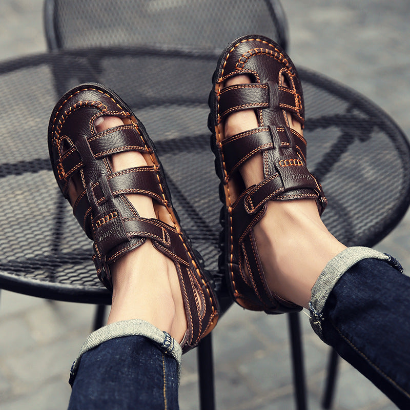 Solorfit Men Cut Out Leather Sandals - Solorfit