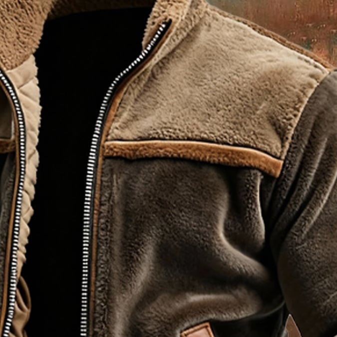 Men’s Velour & Leather Jacket with Lined Fluffy Interior