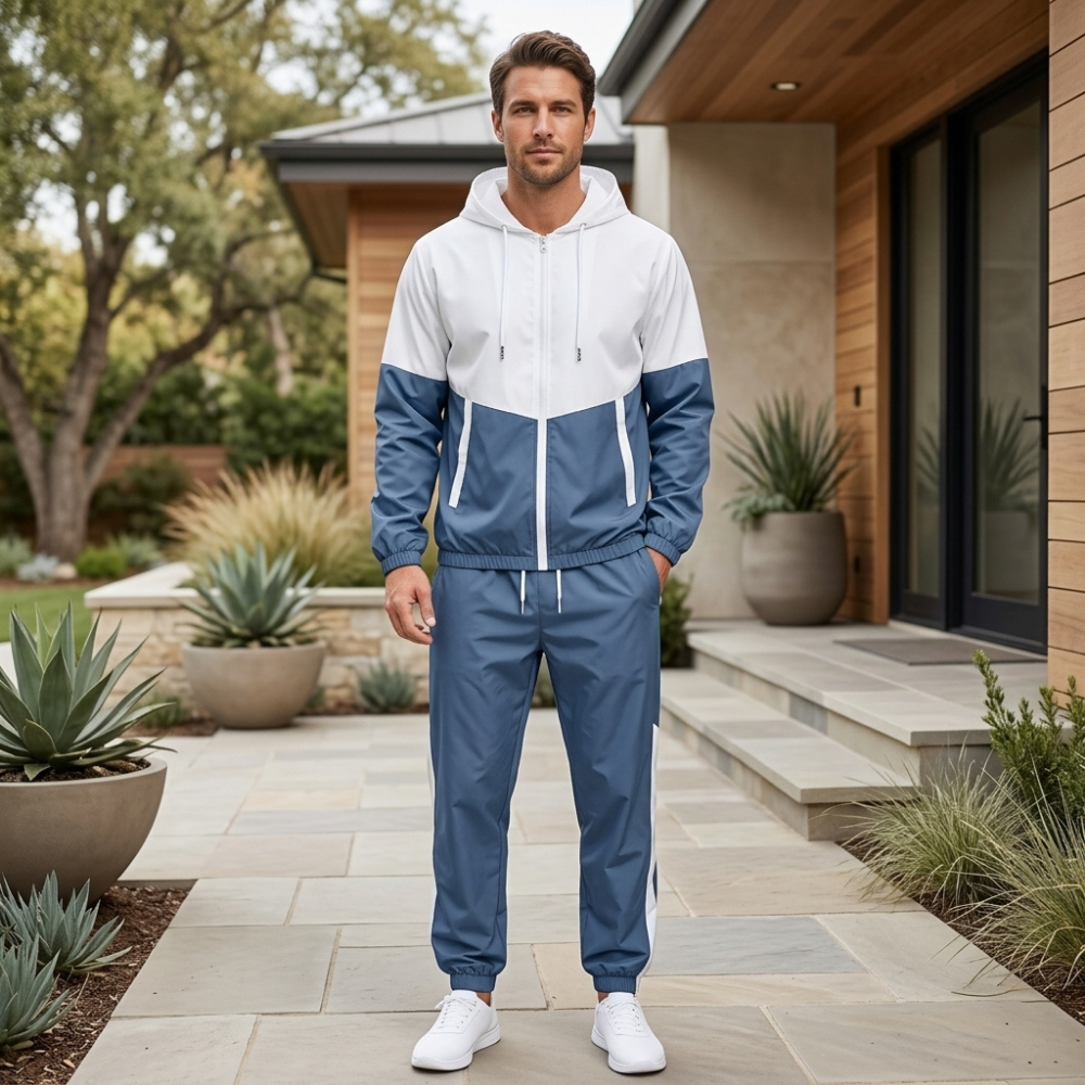 Men’s Hooded Tracksuit Set Zip Up Jacket and Drawstring Jogger Pants