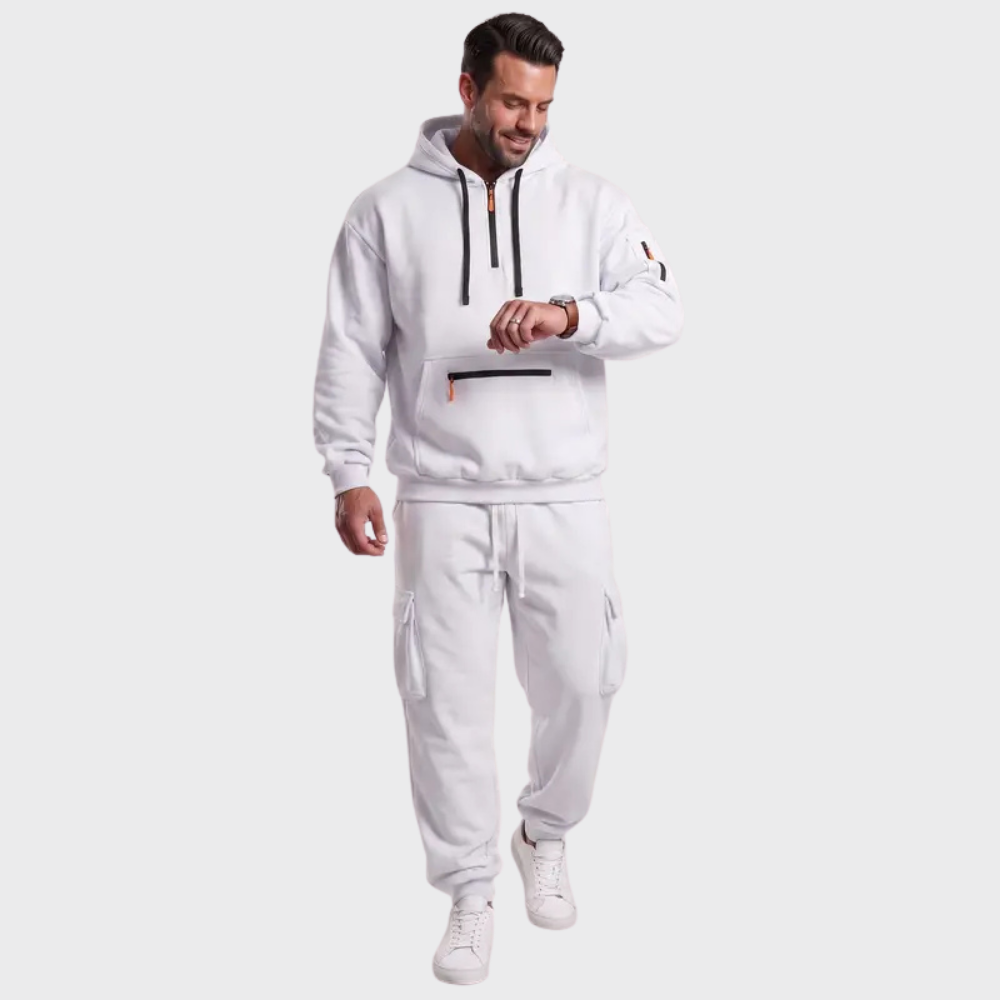 Men’s Hooded Sweatshirt Set – Casual Drawstring Top and Cargo Jogger Pants