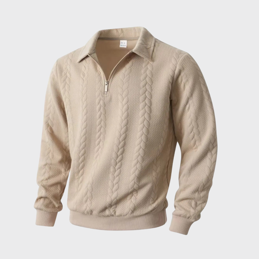 Men’s Quarter Zip Sweater Cable Knit Collared Pullover