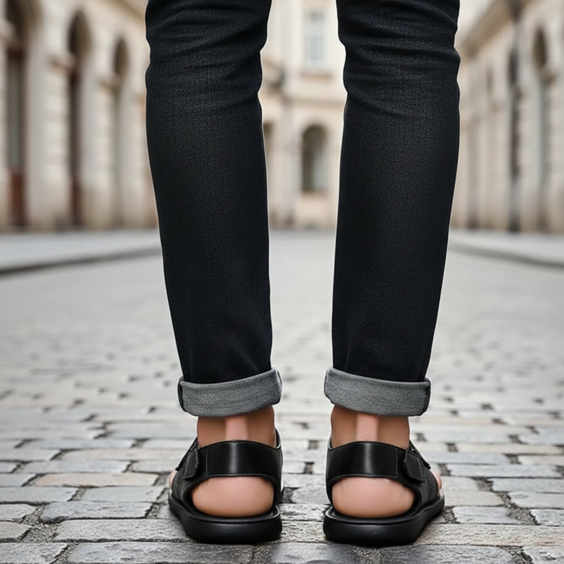Sandals Leather Adjustable Strap Flat Men