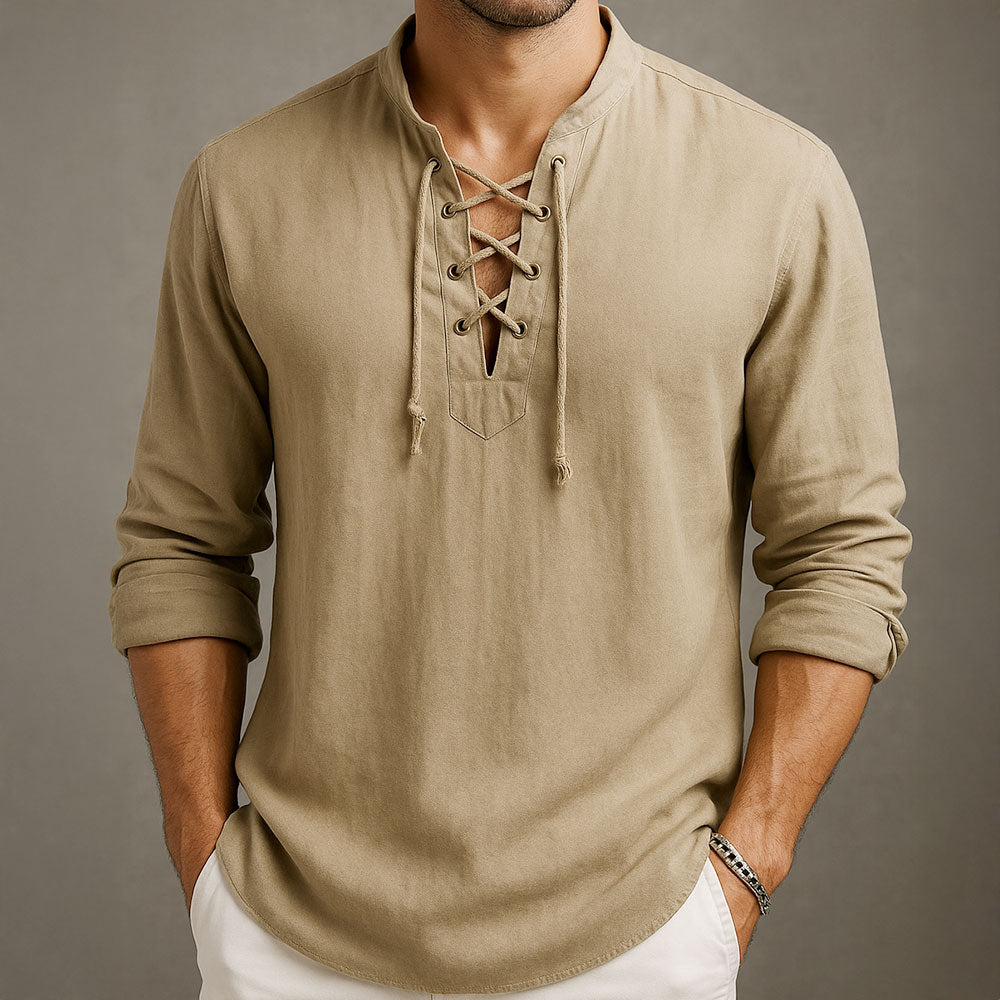 Valhalla Linen Men Vibe Lace Up Shirt