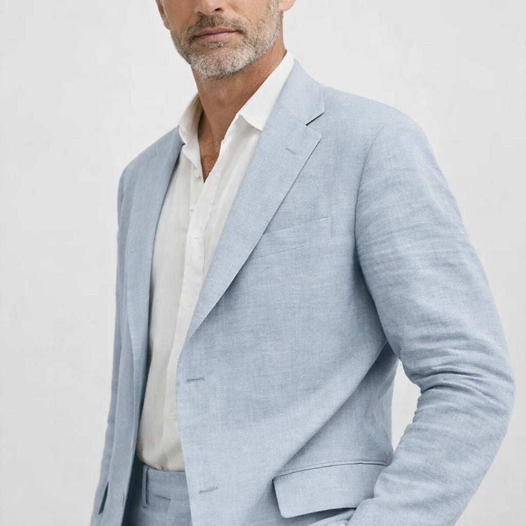 Men’s Linen Suit Set Lightweight Summer Blazer & Trousers Casual Wedding Outfit