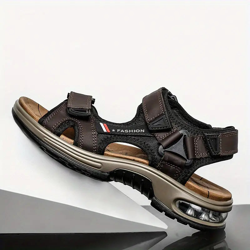 Solorfit | Men's Leather Orthopedic Open-Toe Sport Sandals – Adjustable Straps & Air Cushion Sole - Solorfit
