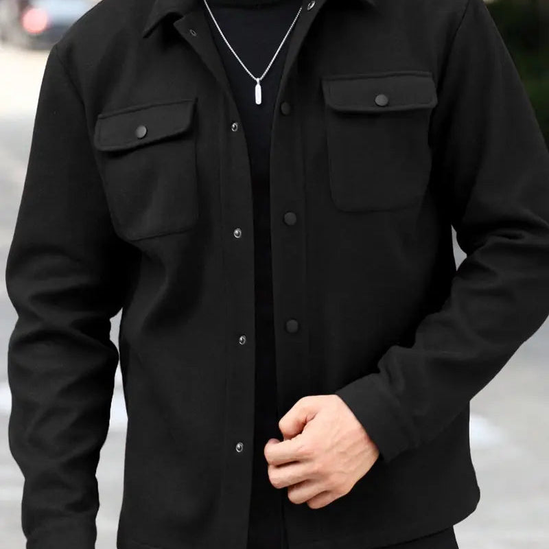 Men's Autumn Overshirt Shacket with Button-Up Front and Pockets