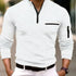 Men's Casual Cotton Long Sleeve Polo Shirt Pocket Zipper - Solorfit