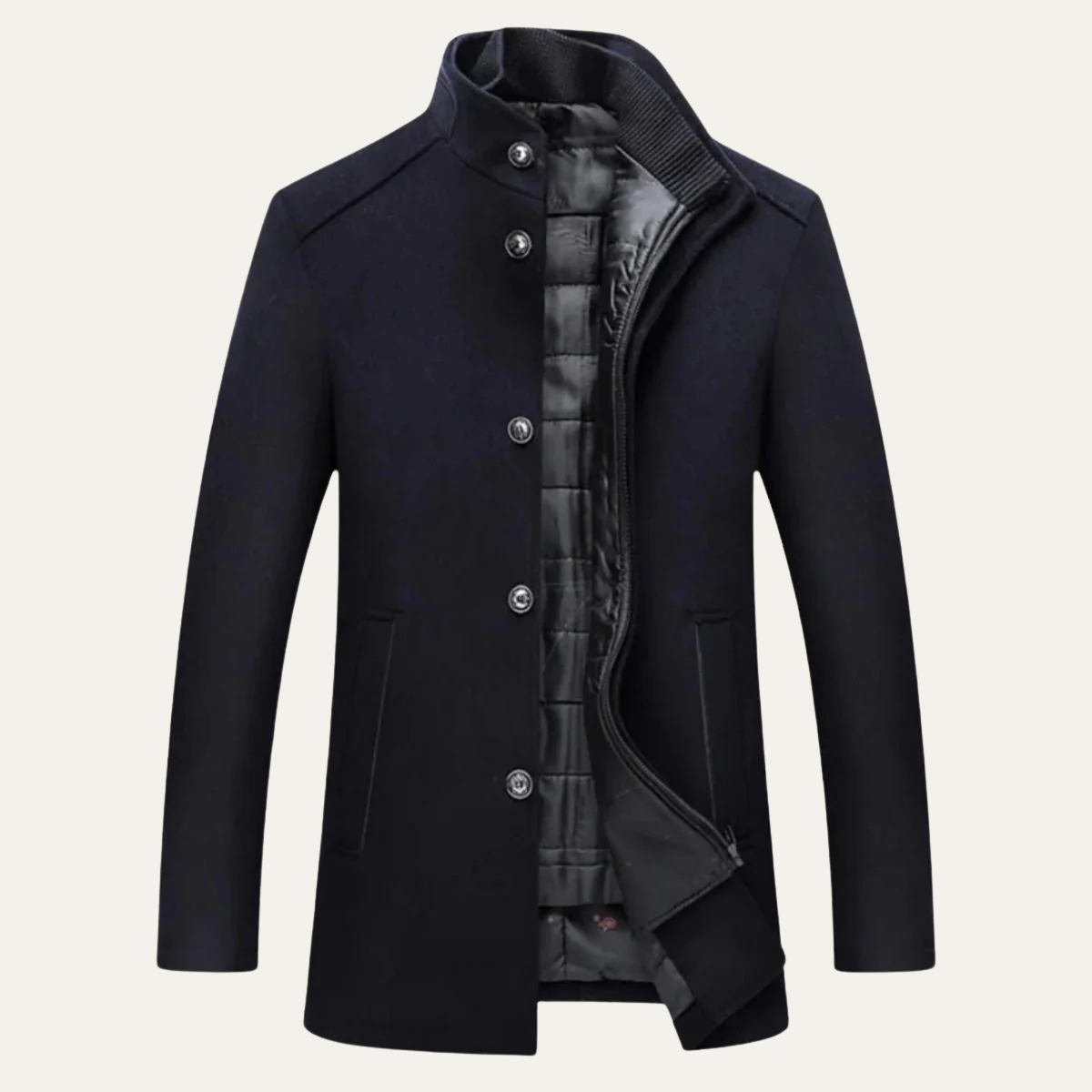 Men’s Stand Collar Coat Long Sleeve Button Front Casual Jacket