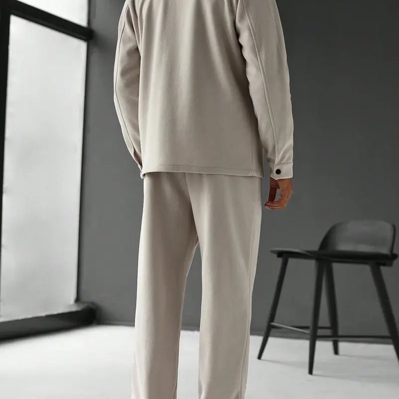 Men's Casual Jacket and Trousers 2 Piece Matching Set with Relaxed Fit