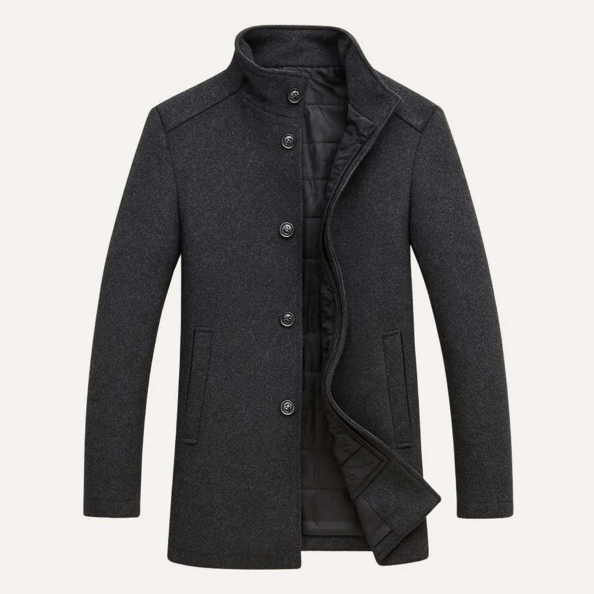 Men’s Stand Collar Coat Long Sleeve Button Front Casual Jacket